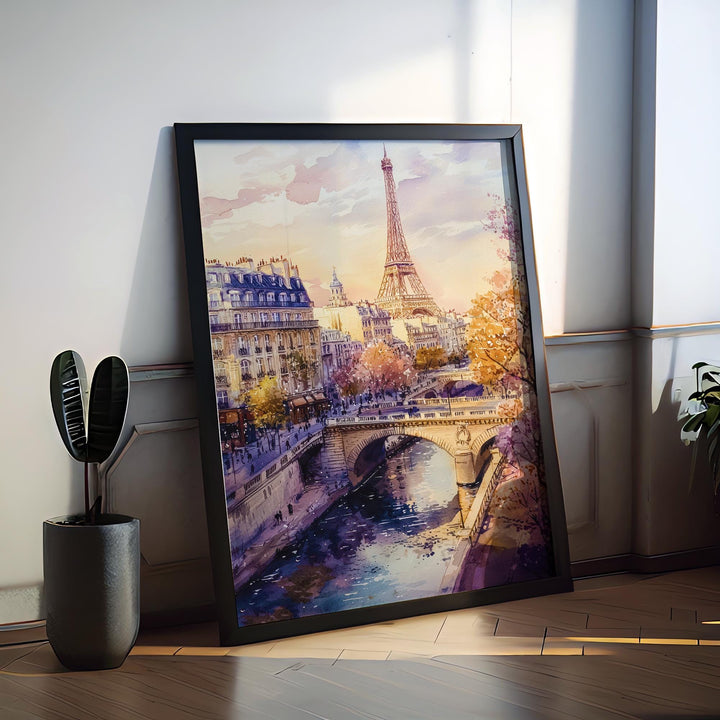 Paris Watercolor Poster Paris Travel Print France Wall Art Paris Decor Eiffel Tower Scene Romantic Paris View Cityscape Landscape Print