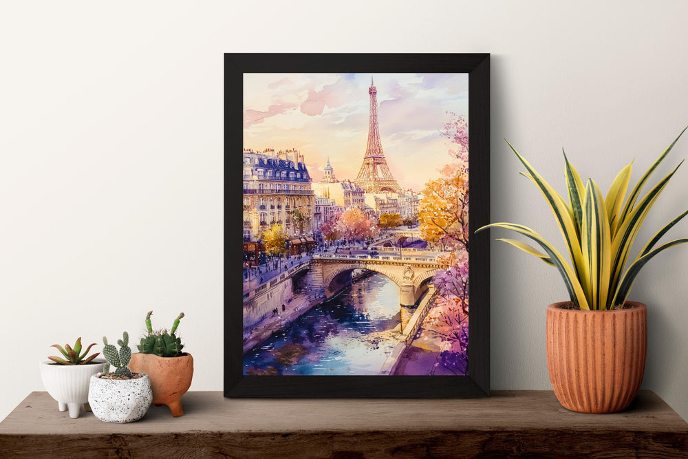 Paris Watercolor Poster Paris Travel Print France Wall Art Paris Decor Eiffel Tower Scene Romantic Paris View Cityscape Landscape Print