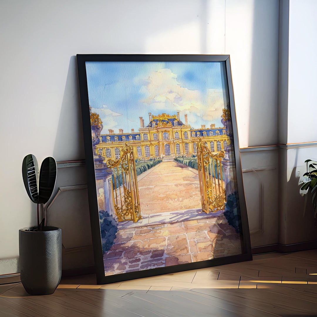 Palace of Versailles Watercolor Poster Versailles Travel Print France Wall Art Versailles Decor Royal Garden Scene Historic Castle Print