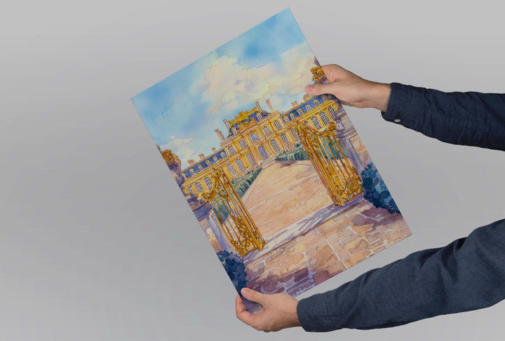 Palace of Versailles Watercolor Poster Versailles Travel Print France Wall Art Versailles Decor Royal Garden Scene Historic Castle Print