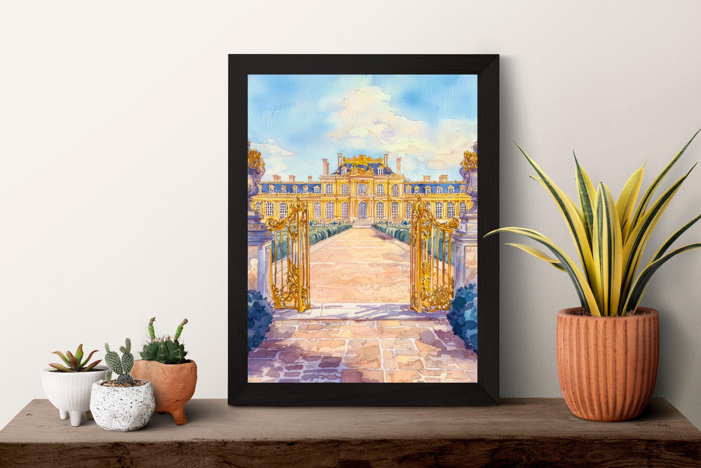 Palace of Versailles Watercolor Poster Versailles Travel Print France Wall Art Versailles Decor Royal Garden Scene Historic Castle Print