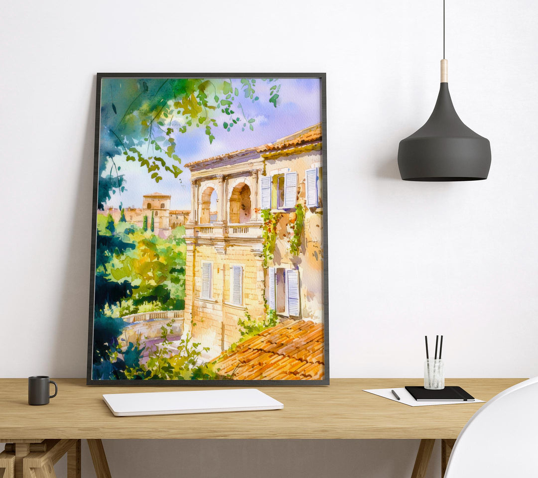 Nimes Watercolor Poster Nimes Travel Print France Wall Art Nimes Decor Roman Arena Scene Historic City Landscape French Architecture Print