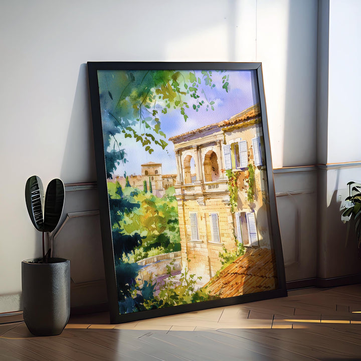 Nimes Watercolor Poster Nimes Travel Print France Wall Art Nimes Decor Roman Arena Scene Historic City Landscape French Architecture Print