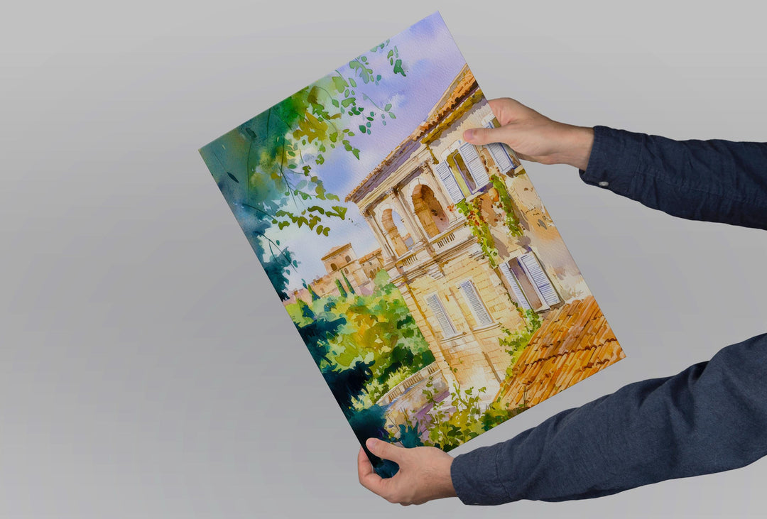 Nimes Watercolor Poster Nimes Travel Print France Wall Art Nimes Decor Roman Arena Scene Historic City Landscape French Architecture Print