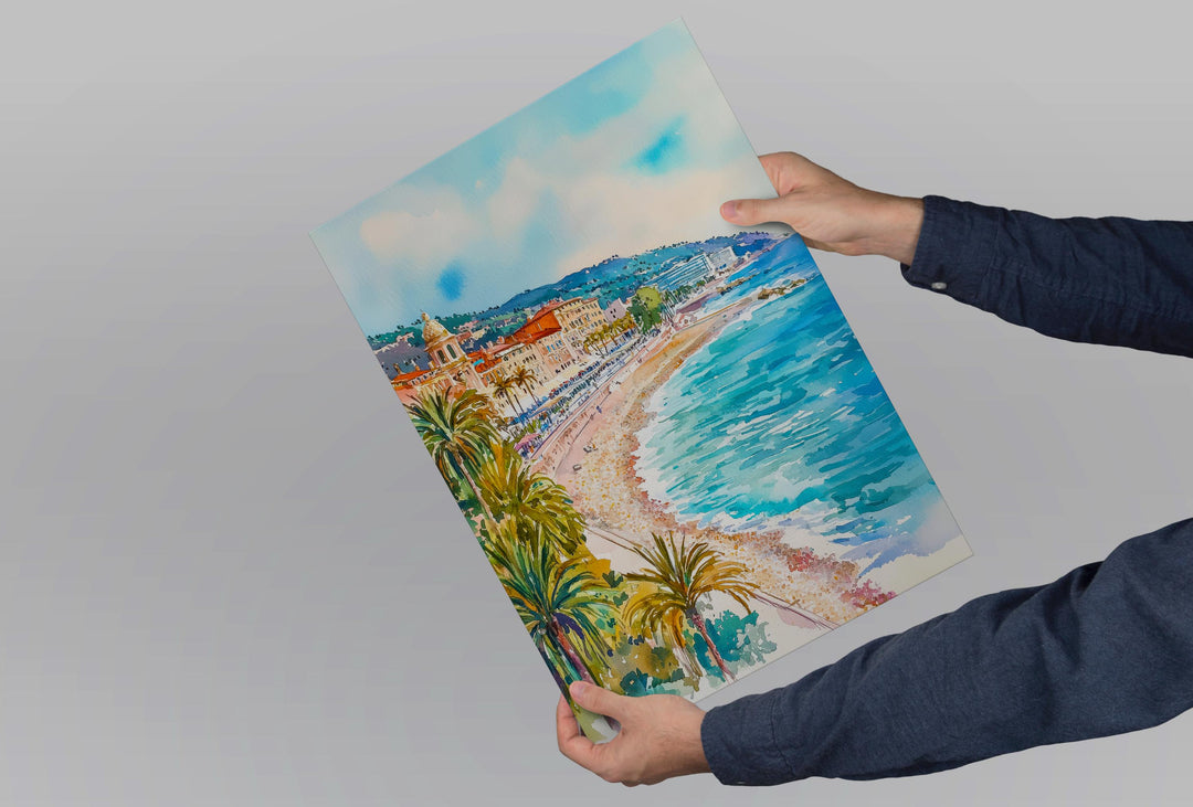 Nice Watercolor Poster Nice Travel Print France Wall Art Nice Decor French Riviera Scene Promenade des Anglais Beach City Landscape Print