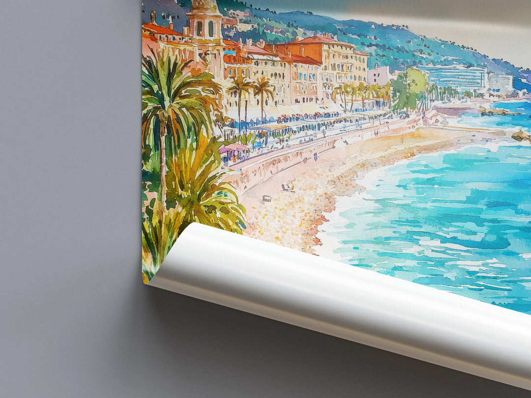 Nice Watercolor Poster Nice Travel Print France Wall Art Nice Decor French Riviera Scene Promenade des Anglais Beach City Landscape Print