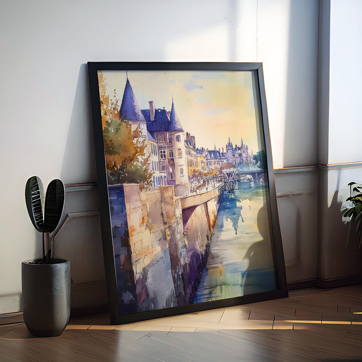 Nantes Watercolor Poster Nantes Travel Print France Wall Art Nantes Decor Historic City Scene Loire River Landscape French Architecture
