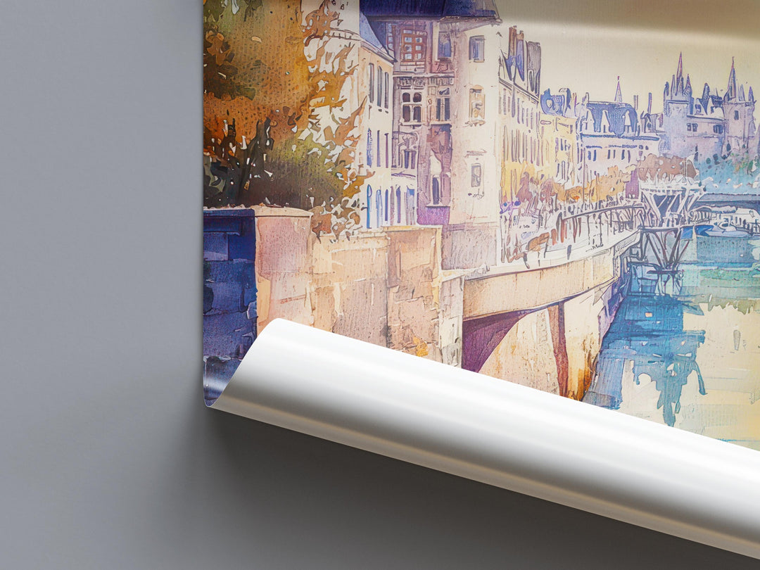 Nantes Watercolor Poster Nantes Travel Print France Wall Art Nantes Decor Historic City Scene Loire River Landscape French Architecture
