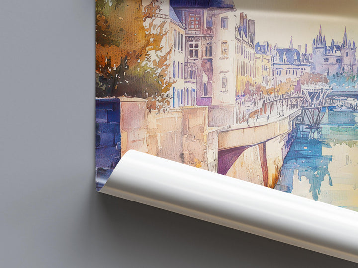 Nantes Watercolor Poster Nantes Travel Print France Wall Art Nantes Decor Historic City Scene Loire River Landscape French Architecture
