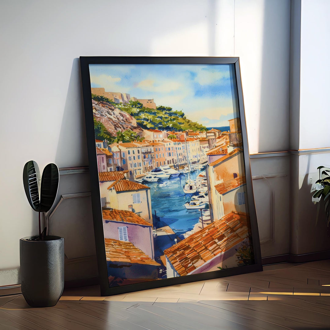 Marseille Watercolor Poster Marseille Travel Print France Wall Art Marseille Decor Old Port Scene Coastal City View Mediterranean Print