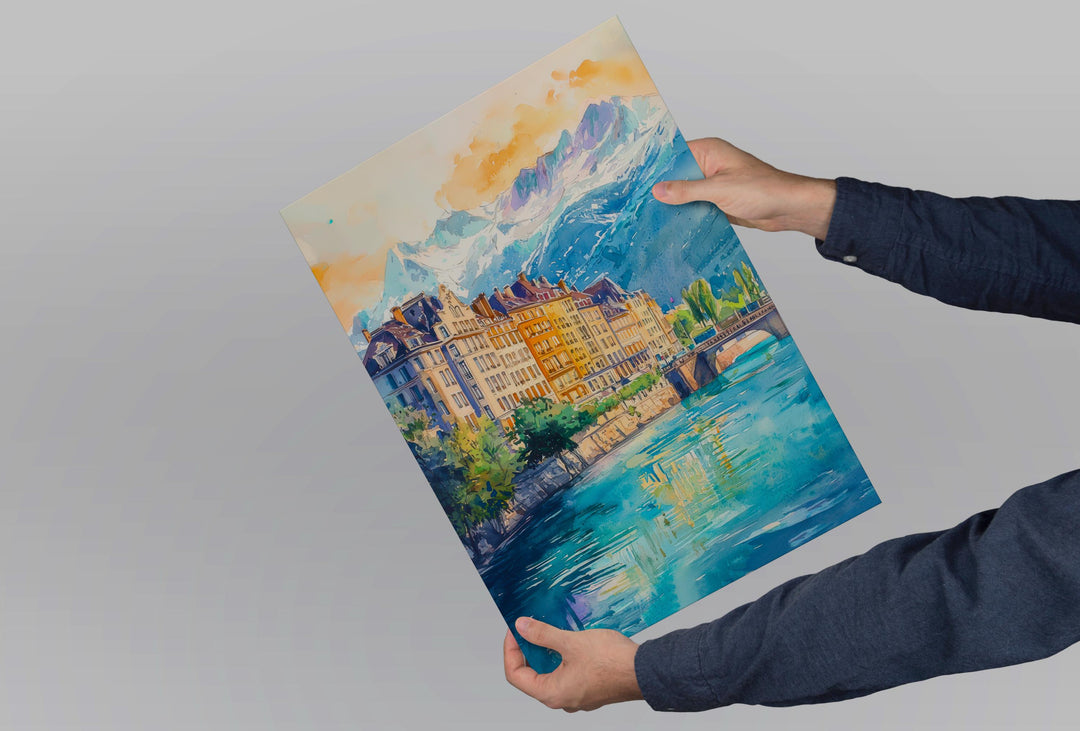 Grenoble Watercolor Poster Grenoble Travel Print France Wall Art Grenoble Decor Mountain City Scene French Alps Landscape Urban Print