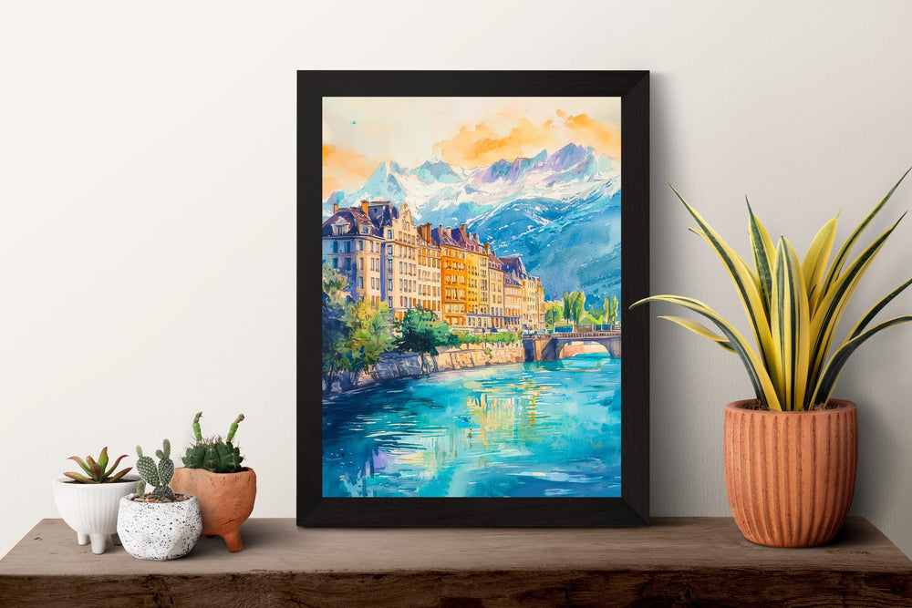 Grenoble Watercolor Poster Grenoble Travel Print France Wall Art Grenoble Decor Mountain City Scene French Alps Landscape Urban Print