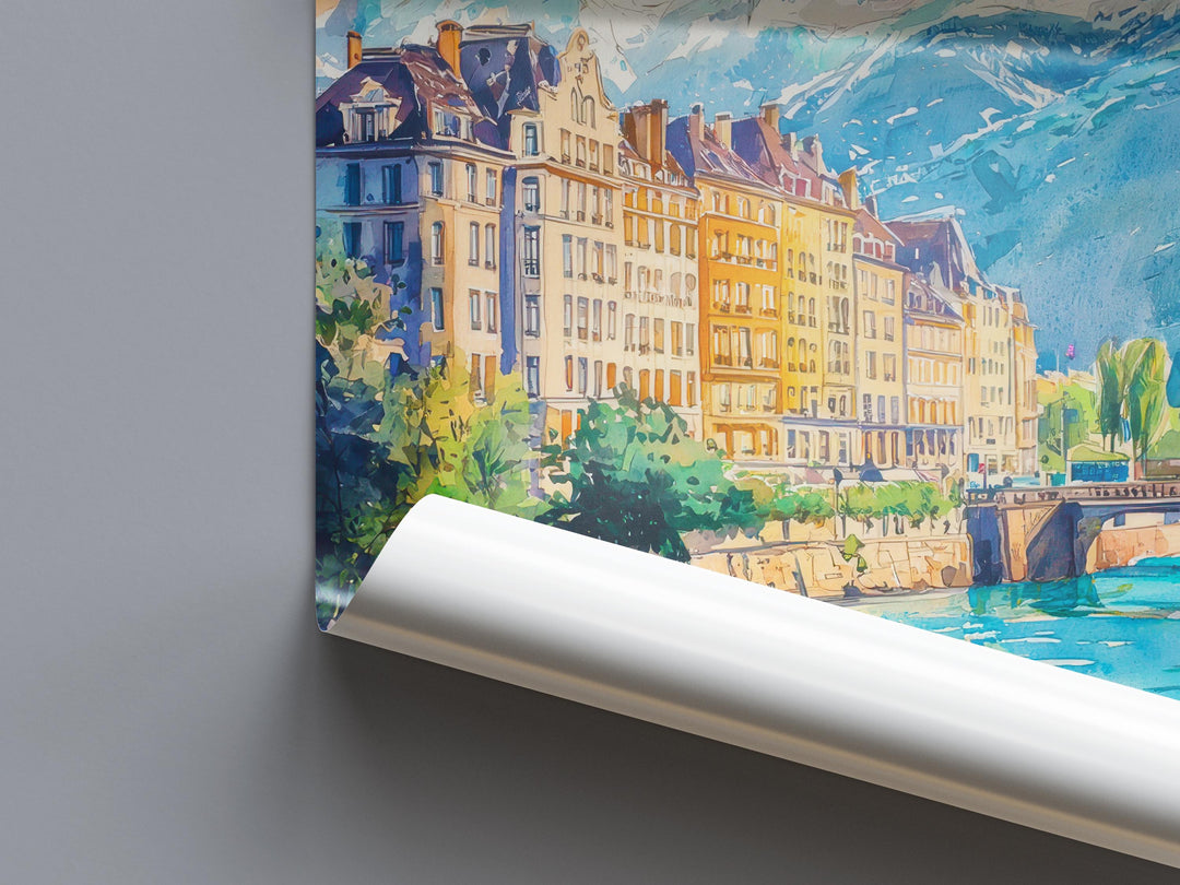Grenoble Watercolor Poster Grenoble Travel Print France Wall Art Grenoble Decor Mountain City Scene French Alps Landscape Urban Print