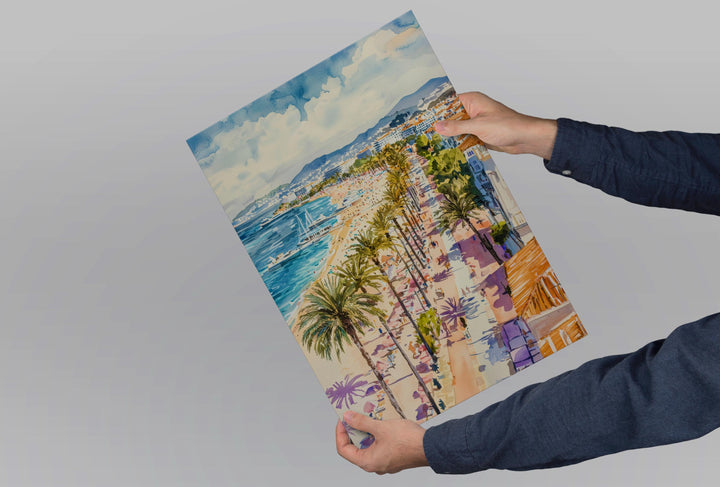Cannes Watercolor Poster Cannes Travel Print France Wall Art Cannes Decor French Riviera Scene Seaside Cityscape Beach Sunset Print