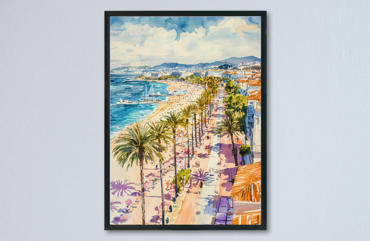 Cannes Watercolor Poster Cannes Travel Print France Wall Art Cannes Decor French Riviera Scene Seaside Cityscape Beach Sunset Print