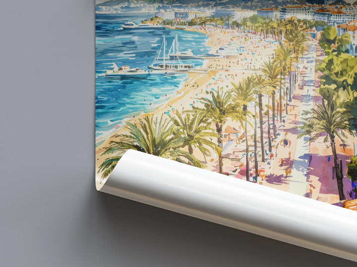 Cannes Watercolor Poster Cannes Travel Print France Wall Art Cannes Decor French Riviera Scene Seaside Cityscape Beach Sunset Print