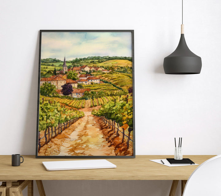 Burgundy Watercolor Poster Burgundy Travel Print France Wall Art Burgundy Decor Vineyard Scene French Countryside Landscape Wine Region