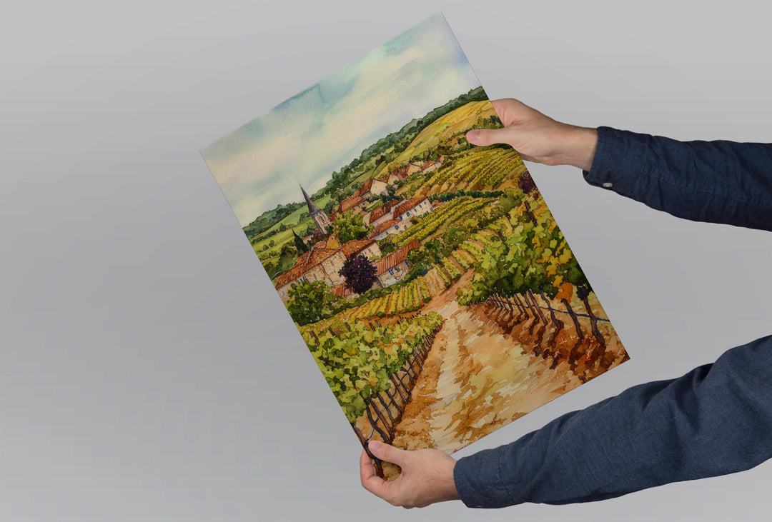 Burgundy Watercolor Poster Burgundy Travel Print France Wall Art Burgundy Decor Vineyard Scene French Countryside Landscape Wine Region