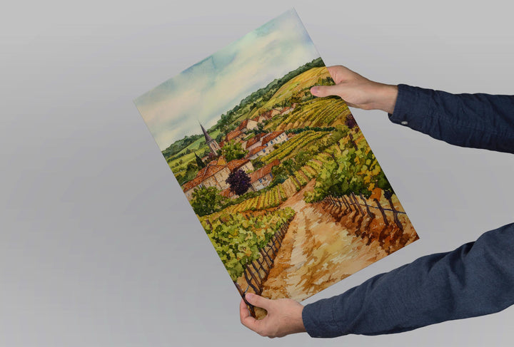 Burgundy Watercolor Poster Burgundy Travel Print France Wall Art Burgundy Decor Vineyard Scene French Countryside Landscape Wine Region