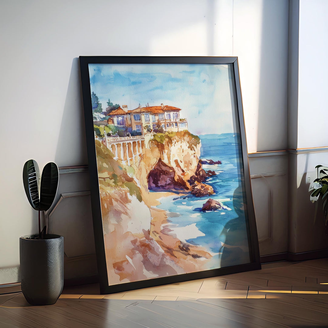 Biarritz Watercolor Poster Biarritz Travel Print France Wall Art Biarritz Decor Surf Coast Scene Ocean View French Riviera Landscape