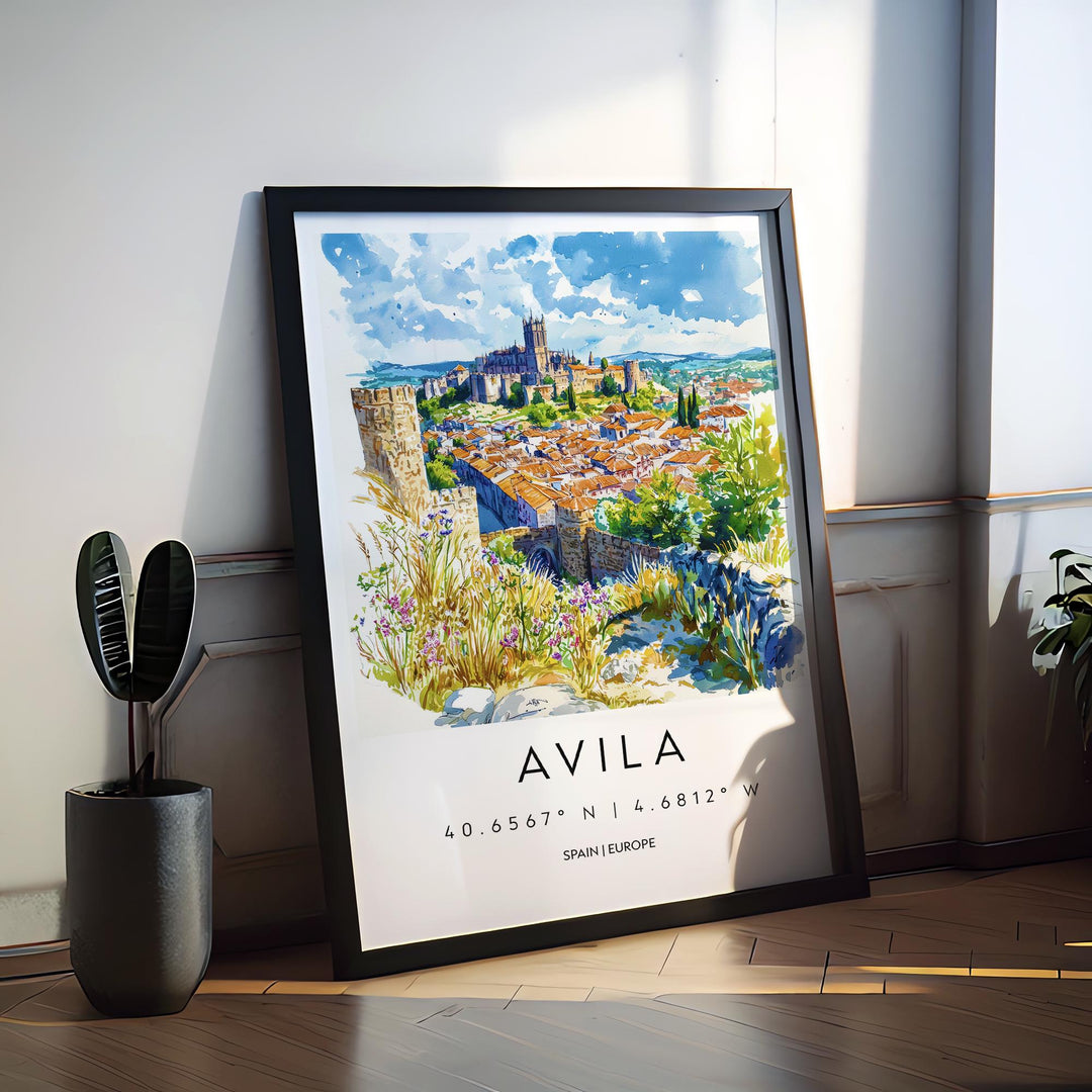 Avila Watercolor Poster Avila Travel Print Spain Wall Art Avila Decor Historic City Scene Avila Walls Landscape Castile View Print