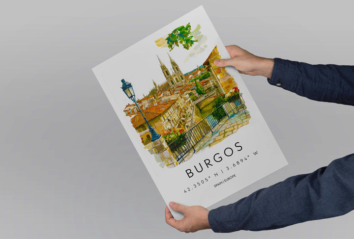 Burgos Watercolor Poster Burgos Travel Print Spain Wall Art Burgos Decor Cathedral Scene Historic City View Spanish Architecture Print