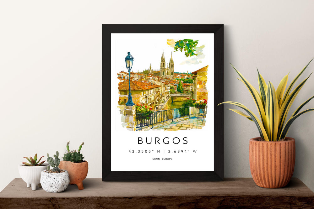 Burgos Watercolor Poster Burgos Travel Print Spain Wall Art Burgos Decor Cathedral Scene Historic City View Spanish Architecture Print