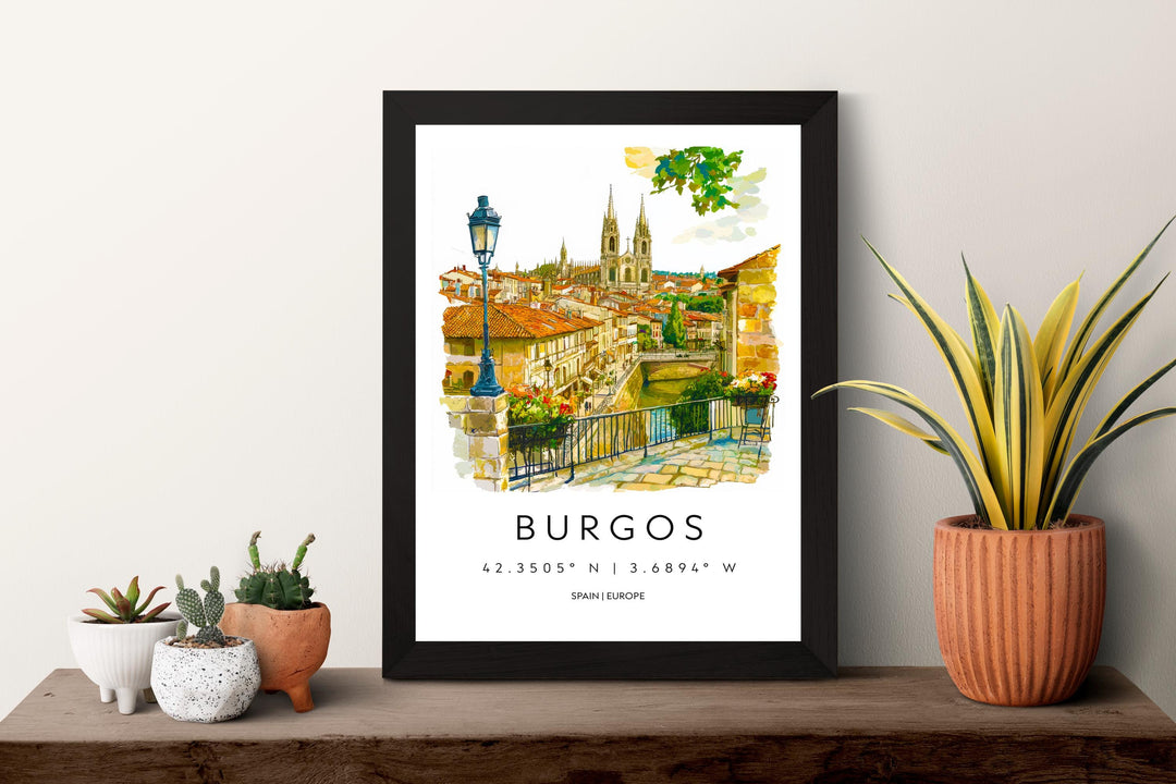 Burgos Watercolor Poster Burgos Travel Print Spain Wall Art Burgos Decor Cathedral Scene Historic City View Spanish Architecture Print