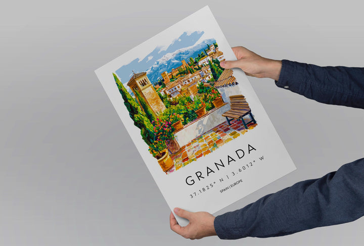 Granada Watercolor Poster Granada Travel Print Spain Wall Art Granada Decor Alhambra Scene Historic City View Andalusia Landscape Print
