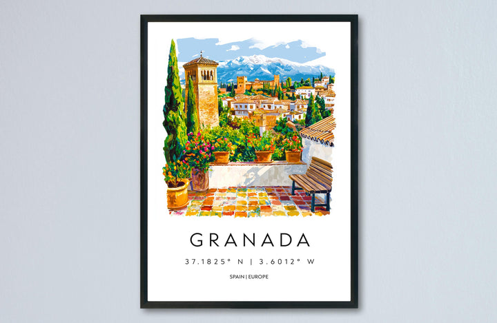 Granada Watercolor Poster Granada Travel Print Spain Wall Art Granada Decor Alhambra Scene Historic City View Andalusia Landscape Print