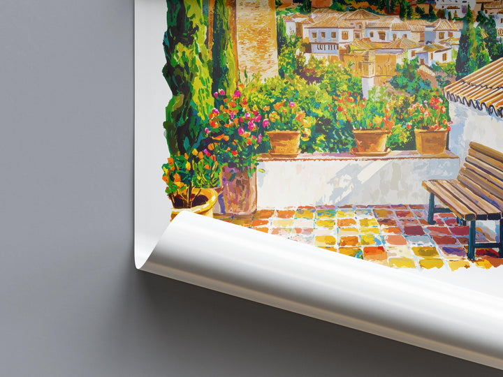Granada Watercolor Poster Granada Travel Print Spain Wall Art Granada Decor Alhambra Scene Historic City View Andalusia Landscape Print