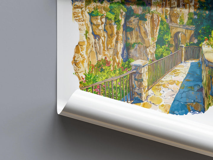 Cuenca Watercolor Poster Cuenca Travel Print Spain Wall Art Cuenca Decor Hanging Houses Scene Historic City View Cliffside Landscape Print