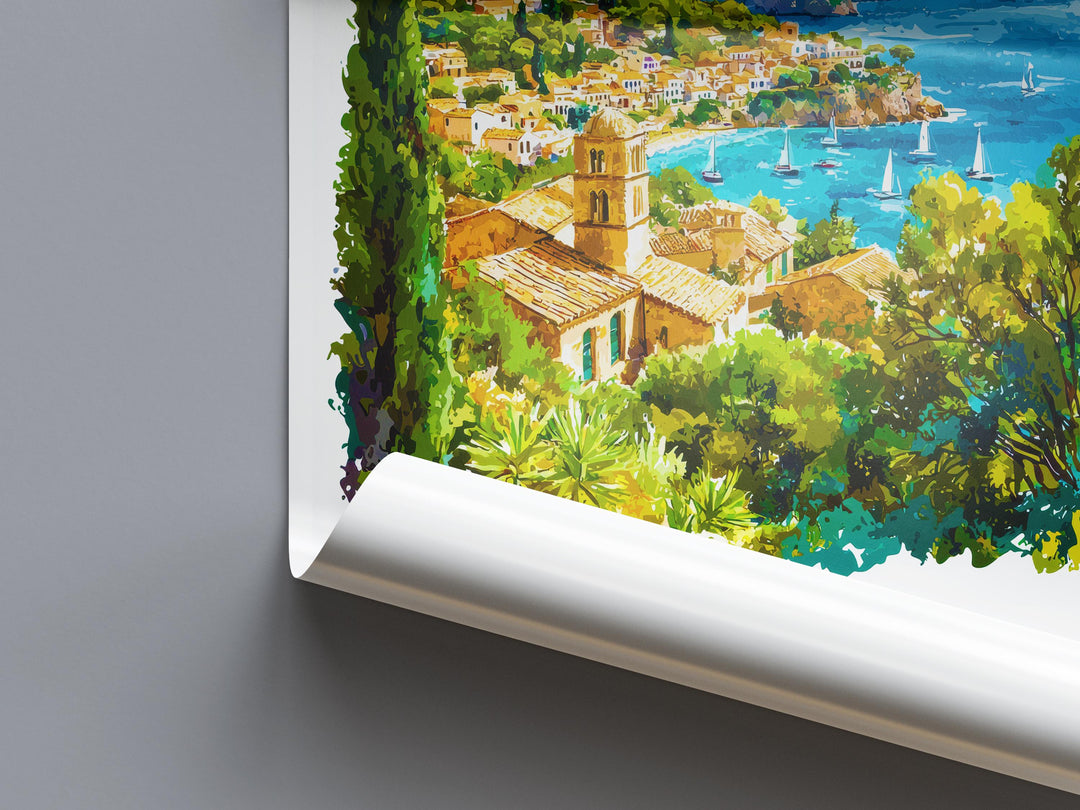 Mallorca Watercolor Poster Mallorca Travel Print Spain Wall Art Mallorca Decor Island Beach Scene Coastal View Mediterranean Landscape