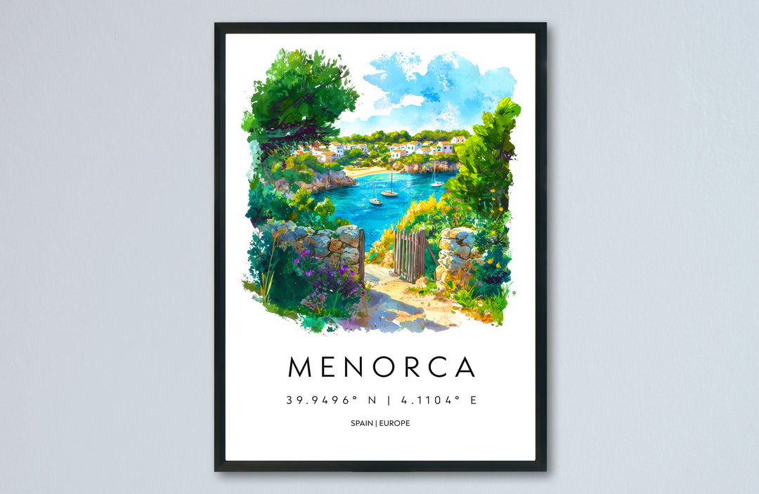 Menorca Watercolor Poster Menorca Travel Print Spain Wall Art Menorca Decor Coastal Island Scene Beach View Balearic Landscape Print