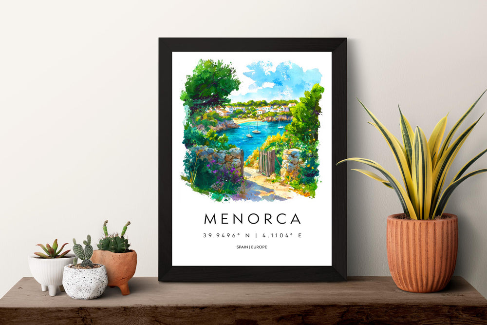 Menorca Watercolor Poster Menorca Travel Print Spain Wall Art Menorca Decor Coastal Island Scene Beach View Balearic Landscape Print