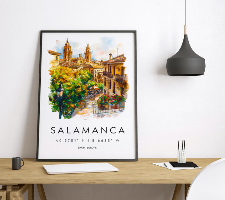 Salamanca Watercolor Poster Salamanca Travel Print Spain Wall Art Salamanca Decor Historic City Scene Cathedral View Plaza Landscape Print