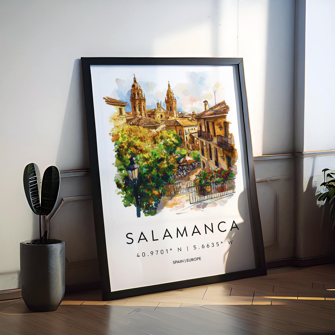 Salamanca Watercolor Poster Salamanca Travel Print Spain Wall Art Salamanca Decor Historic City Scene Cathedral View Plaza Landscape Print