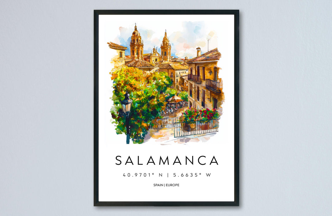 Salamanca Watercolor Poster Salamanca Travel Print Spain Wall Art Salamanca Decor Historic City Scene Cathedral View Plaza Landscape Print