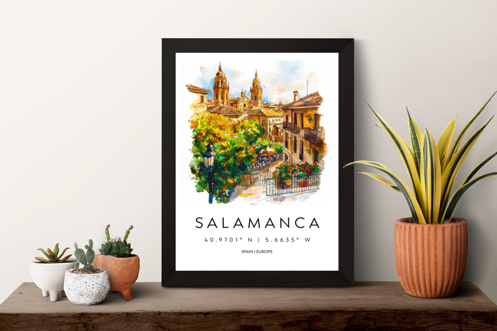 Salamanca Watercolor Poster Salamanca Travel Print Spain Wall Art Salamanca Decor Historic City Scene Cathedral View Plaza Landscape Print