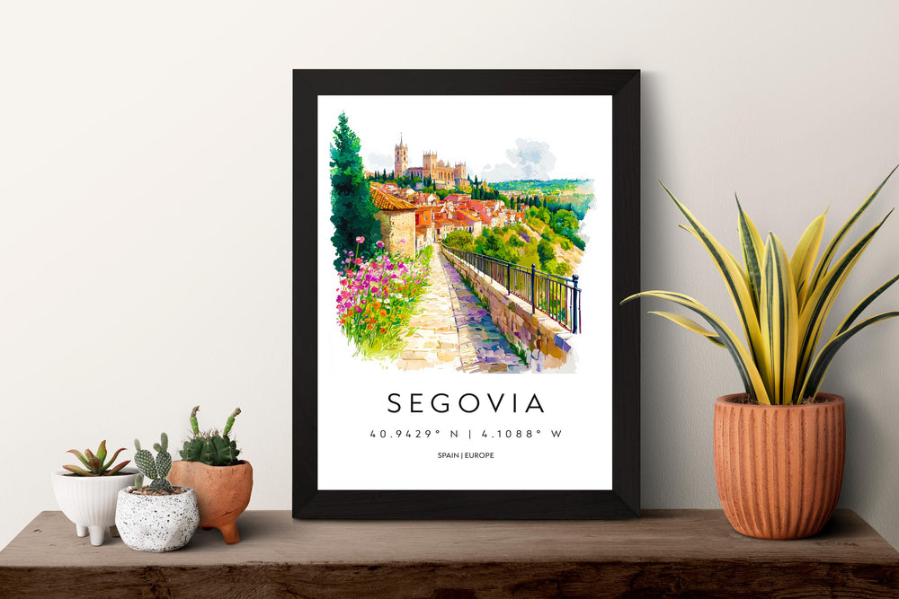 Segovia Watercolor Poster Segovia Travel Print Spain Wall Art Segovia Decor Aqueduct Scene Historic City View Castle Landscape Print