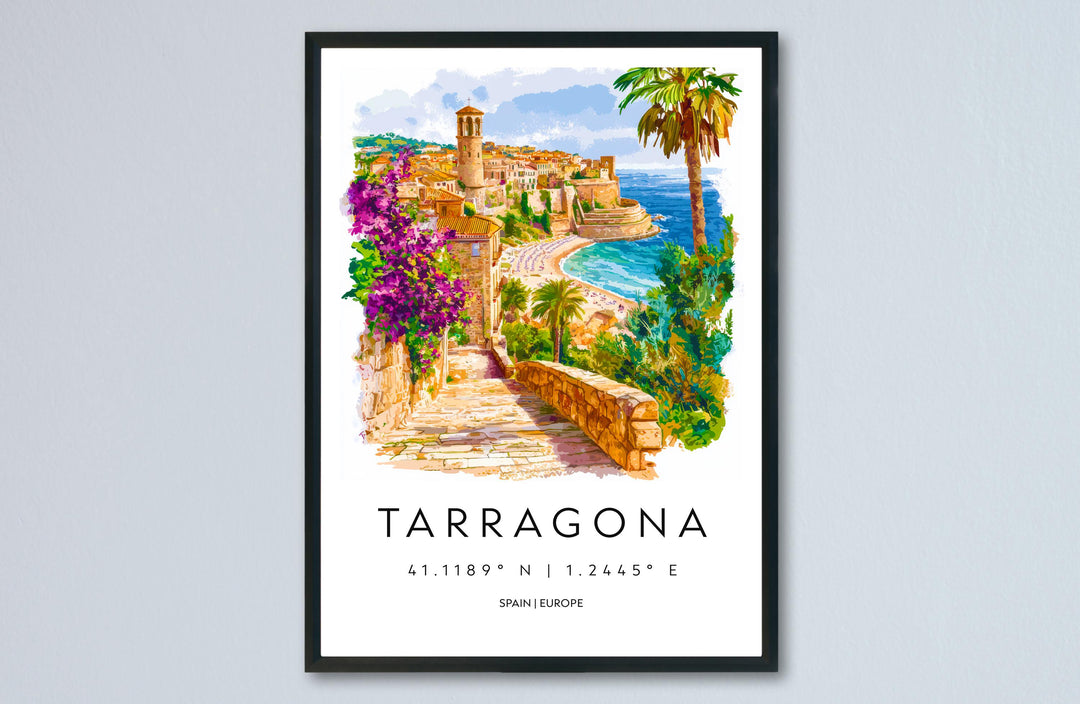 Tarragona Watercolor Poster Tarragona Travel Print Spain Wall Art Tarragona Decor Roman Ruins Scene Coastal City View Historic Print