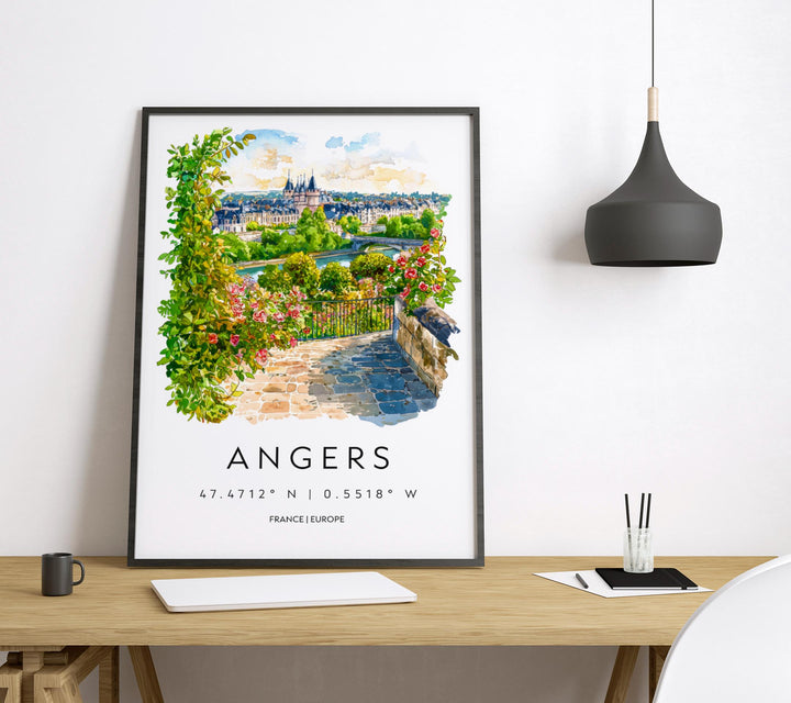 Angers Watercolor Poster Angers Travel Print France Wall Art Angers Decor Loire Valley Scene Chateau View Historic French City Print