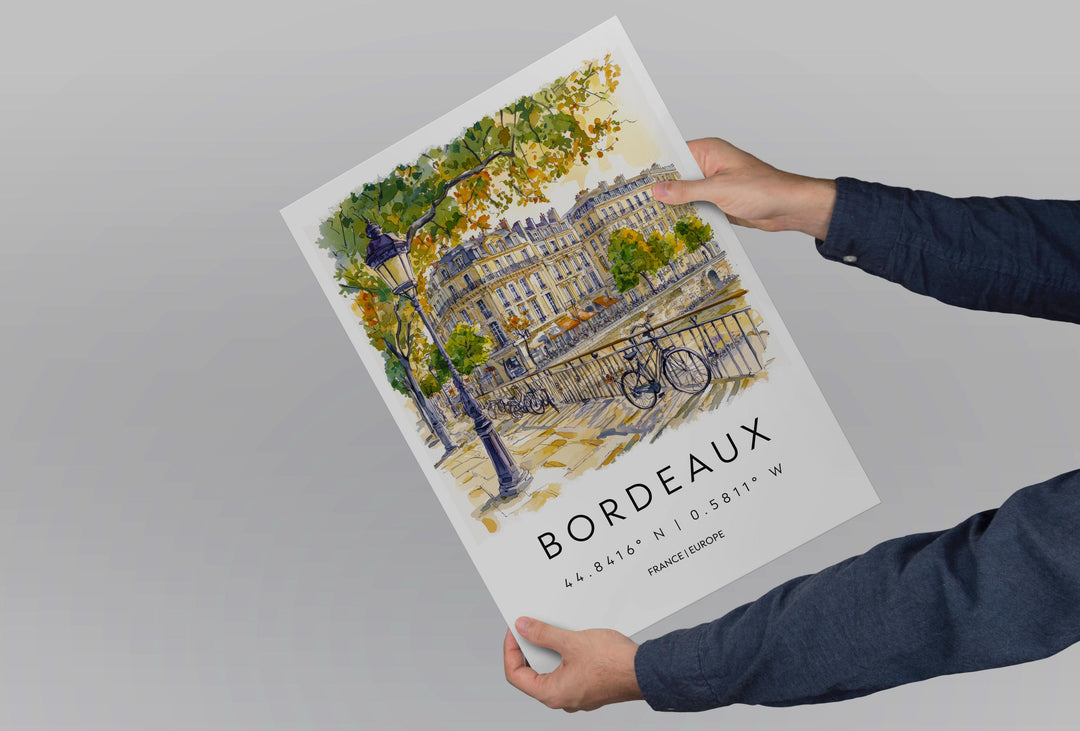 Bordeaux Watercolor Poster Bordeaux Travel Print France Wall Art Bordeaux Decor Wine City Scene River View French Architecture Print