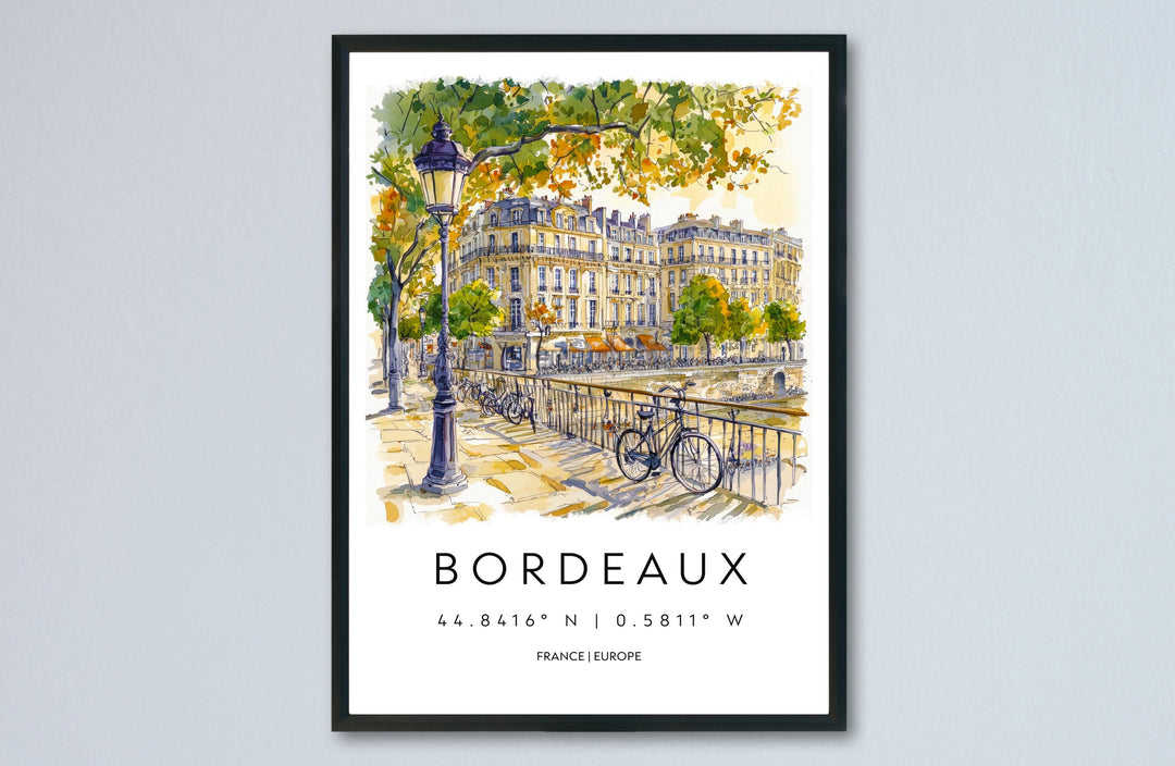 Bordeaux Watercolor Poster Bordeaux Travel Print France Wall Art Bordeaux Decor Wine City Scene River View French Architecture Print