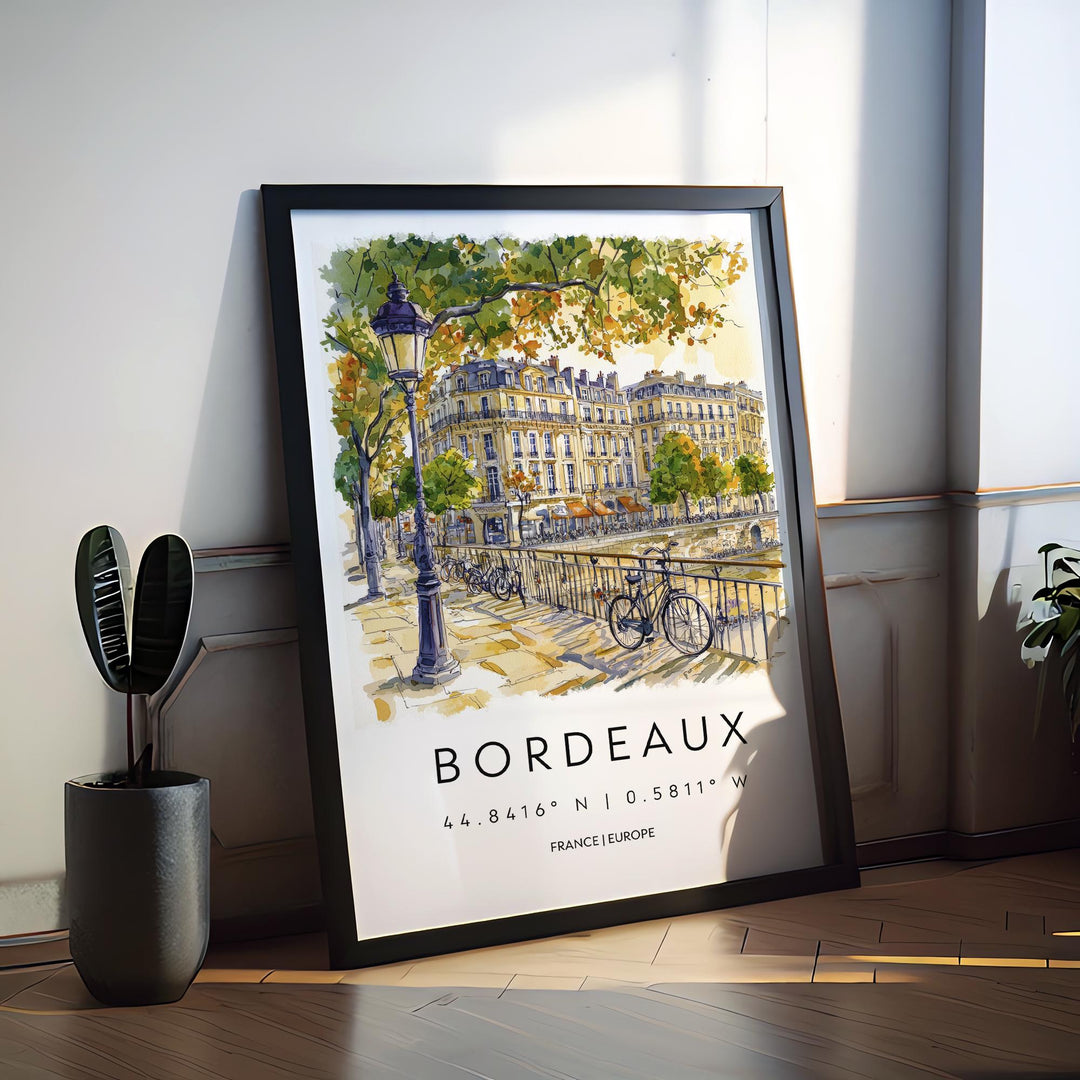 Bordeaux Watercolor Poster Bordeaux Travel Print France Wall Art Bordeaux Decor Wine City Scene River View French Architecture Print