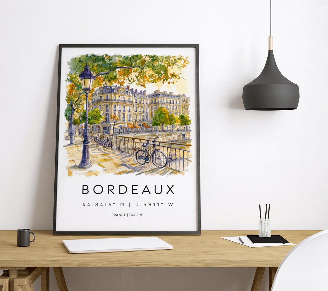 Bordeaux Watercolor Poster Bordeaux Travel Print France Wall Art Bordeaux Decor Wine City Scene River View French Architecture Print