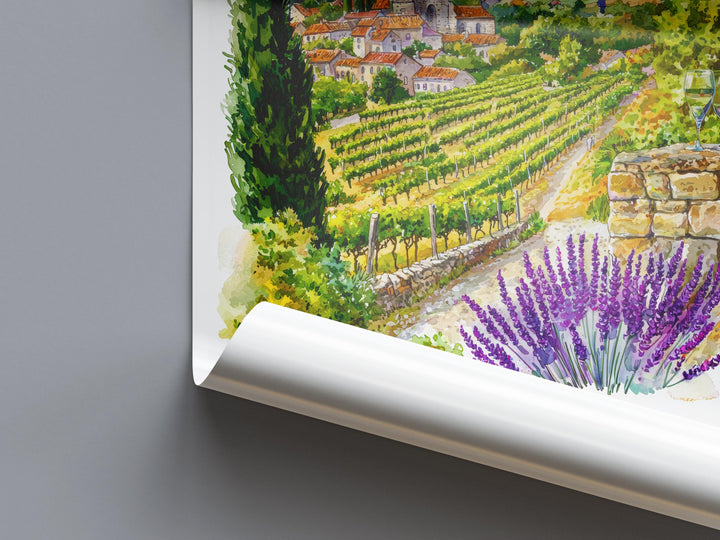 Burgundy Watercolor Poster Burgundy Travel Print France Wall Art Burgundy Decor Vineyard Scene Countryside View Wine Region Print