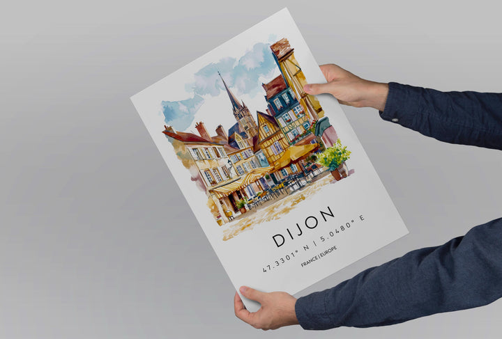 Dijon Watercolor Poster Dijon Travel Print France Wall Art Dijon Decor Historic City Scene Burgundy Architecture French View Print