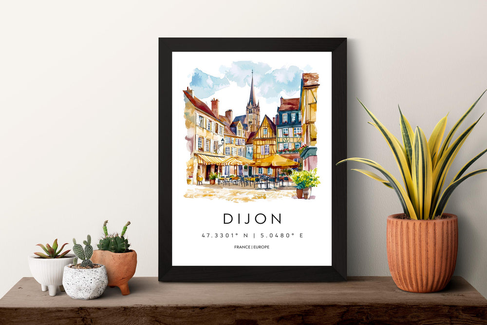 Dijon Watercolor Poster Dijon Travel Print France Wall Art Dijon Decor Historic City Scene Burgundy Architecture French View Print