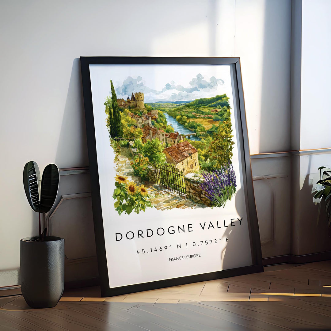 Dordogne Valley Watercolor Poster Dordogne Valley Wall Art Dordogne Travel Print Dordogne Painting France Decor